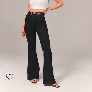 abercrombie curve love ultra high rise flare jeans in black